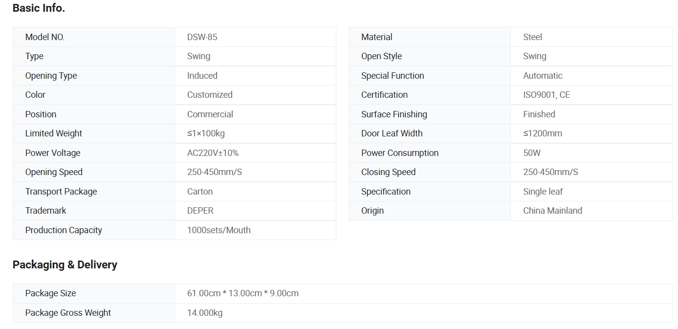 factory price dsw85 interior remote control electric automatic swing door operator with spring return