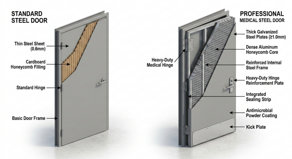 Medical Steel Doors vs Standard Steel Doors Key Differences in Hospital Construction and Engineering Selection gemini generated image h8vht2h8vht2h8vh